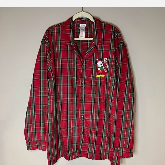 Disney Store Red Plaid Xmas Pajamas Set Mickey Mouse Fa La La La La Mens XL - Picture 4 of 6